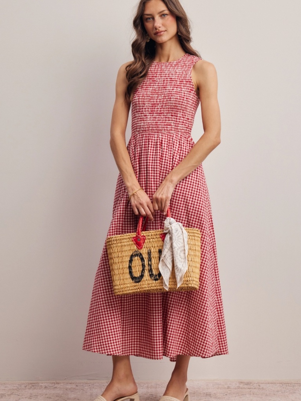 NWT Red and White Gingham Dress - Picture 3 of 8